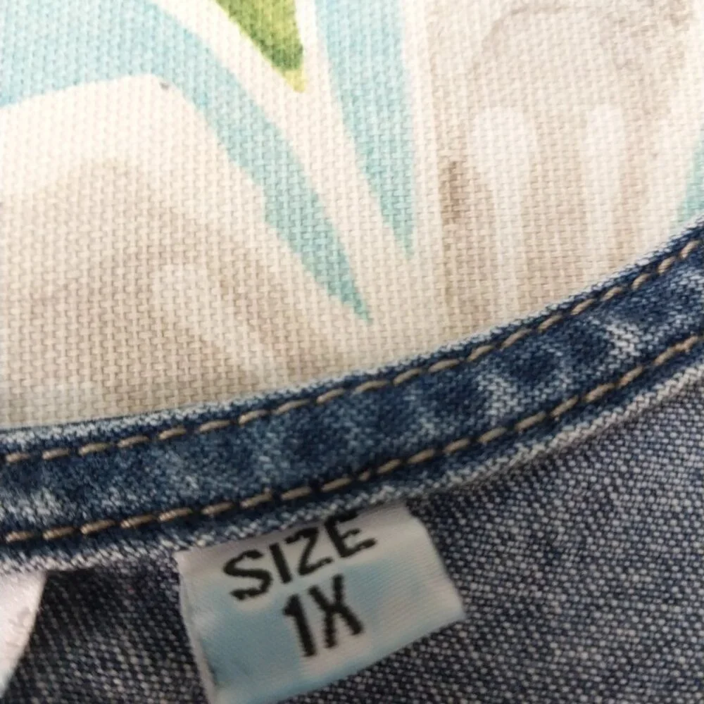 3645 Size 1XL Upcycled Denim Jumper by Sunshine Apparel with Lace Trim. - Picture 15 of 15